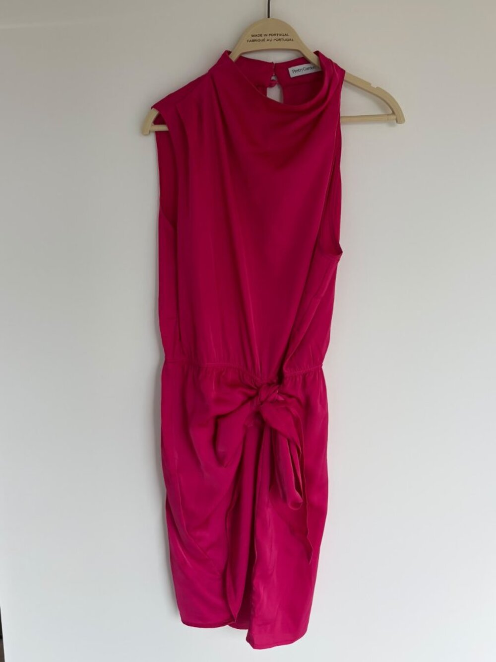 PrettyGarden Hot Pink Satin Tie-Front Midi Dress